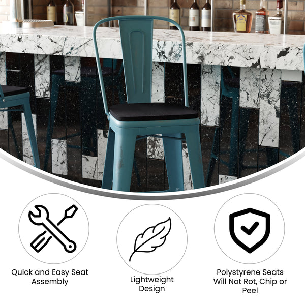 Kelly Blue-Teal/Black |#| All-Weather Bar Height Stool with Poly Resin Seat - Kelly-Blue Teal/Black