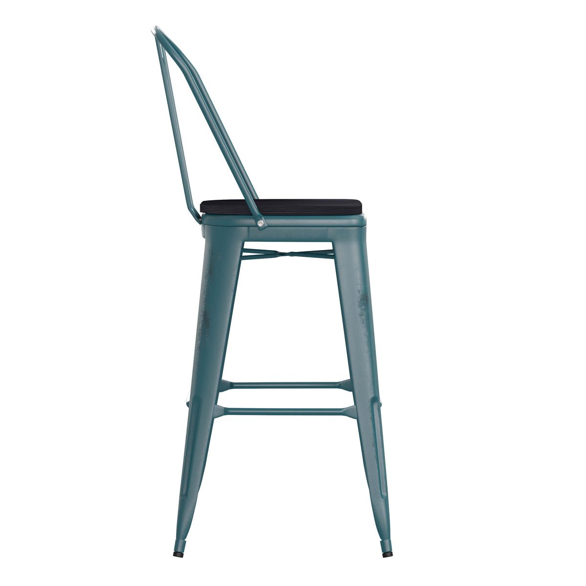 Kelly Blue-Teal/Black |#| All-Weather Bar Height Stool with Poly Resin Seat - Kelly-Blue Teal/Black