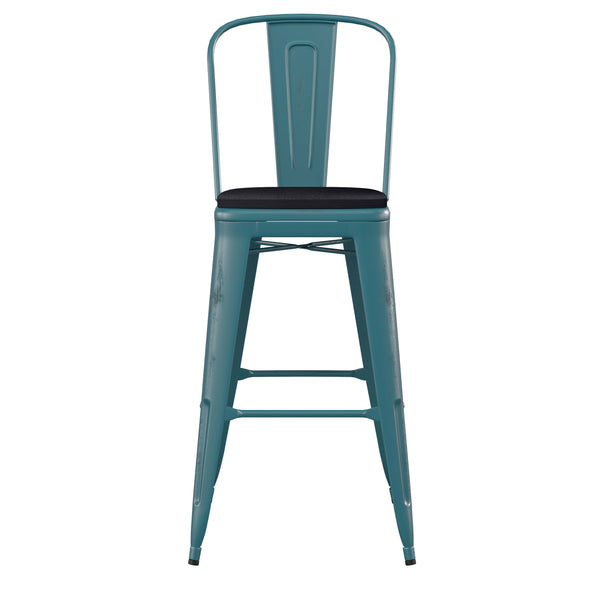 Kelly Blue-Teal/Black |#| All-Weather Bar Height Stool with Poly Resin Seat - Kelly-Blue Teal/Black