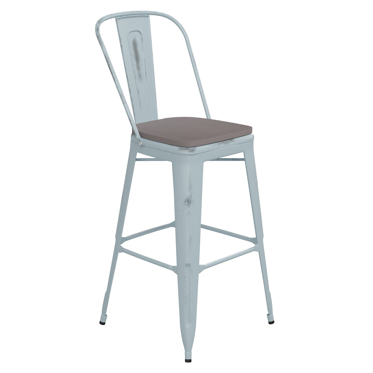 Green-Blue/Gray |#| All-Weather Bar Height Stool with Poly Resin Seat - Green-Blue/Gray