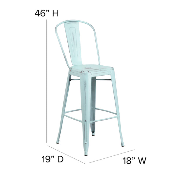 Green-Blue/Gray |#| All-Weather Bar Height Stool with Poly Resin Seat - Green-Blue/Gray