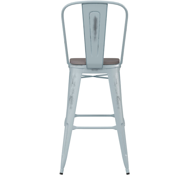 Green-Blue/Gray |#| All-Weather Bar Height Stool with Poly Resin Seat - Green-Blue/Gray