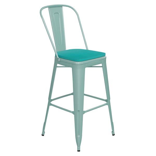 Mint Green/Mint Green |#| All-Weather Bar Height Stool with Poly Resin Seat - Mint Green