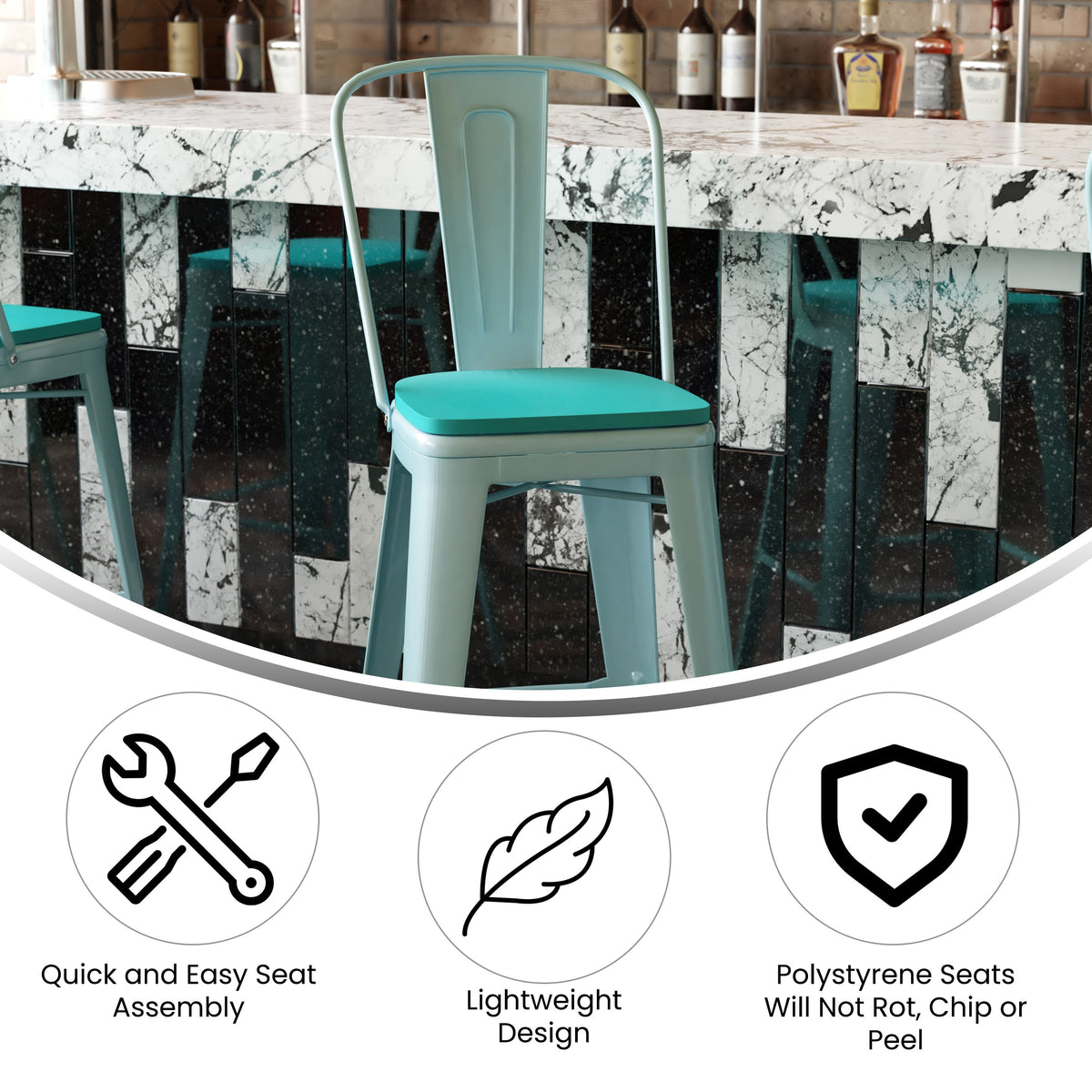 Mint Green/Mint Green |#| All-Weather Bar Height Stool with Poly Resin Seat - Mint Green