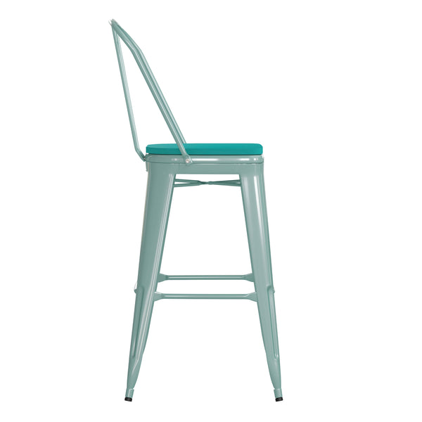 Mint Green/Mint Green |#| All-Weather Bar Height Stool with Poly Resin Seat - Mint Green