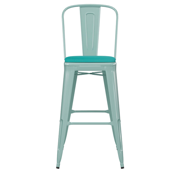 Mint Green/Mint Green |#| All-Weather Bar Height Stool with Poly Resin Seat - Mint Green