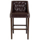 Brown LeatherSoft |#| 30inch High Tufted Walnut Barstool with Accent Nail Trim in Brown LeatherSoft