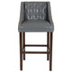 Light Gray LeatherSoft |#| 30inch High Tufted Walnut Barstool with Accent Nail Trim in Light Gray LeatherSoft