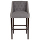 Dark Gray Fabric |#| 30inch High Tufted Walnut Barstool with Accent Nail Trim in Dark Gray Fabric