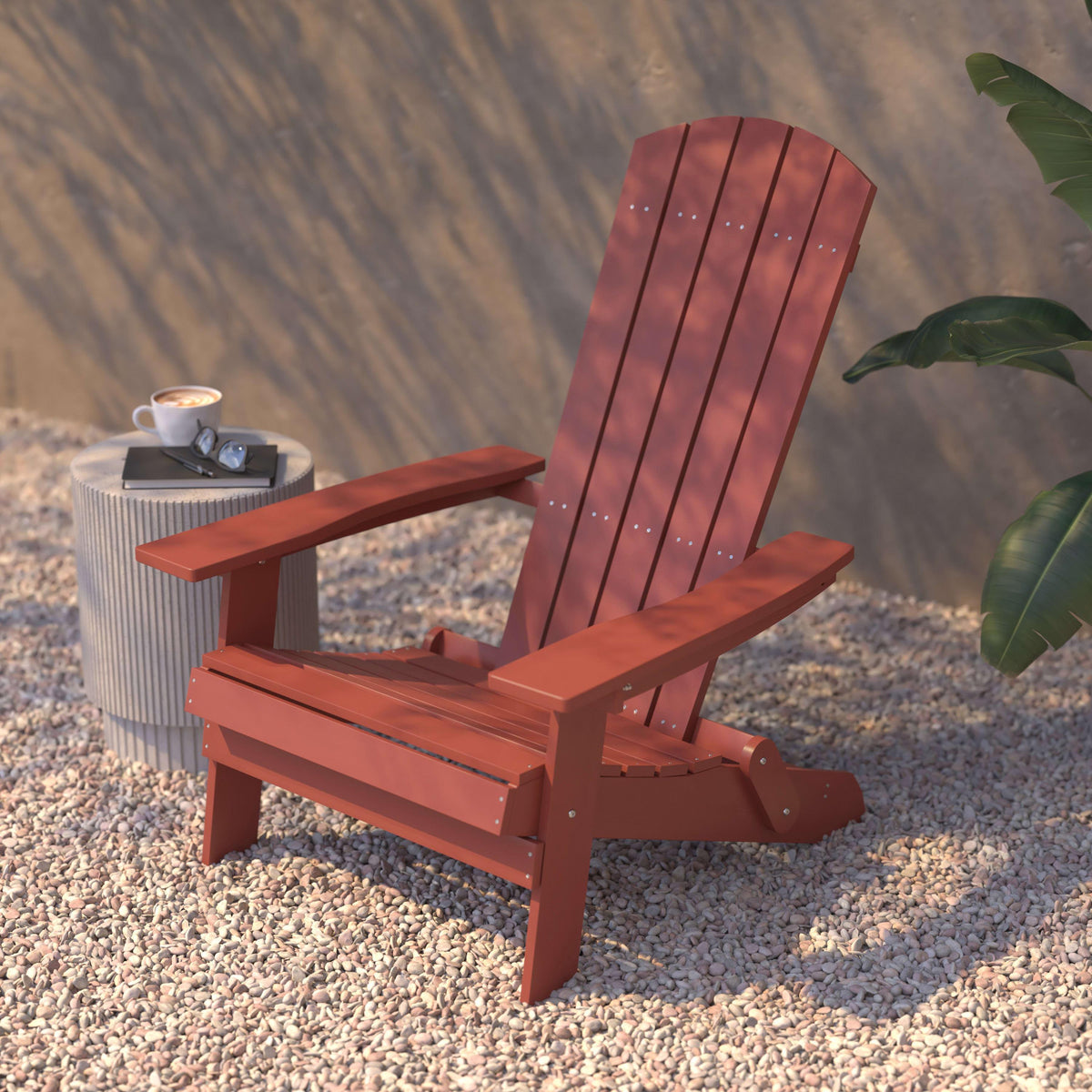 Red |#| All-Weather Poly Resin Folding Adirondack Chair in Red - Patio Chair