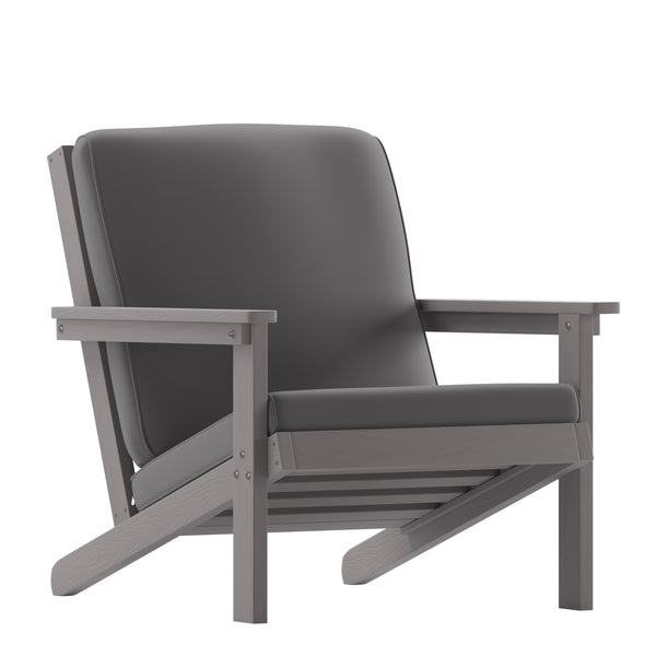 Gray |#| All-Weather Poly Resin Adirondack Style Chair & Cushions - Gray/Gray