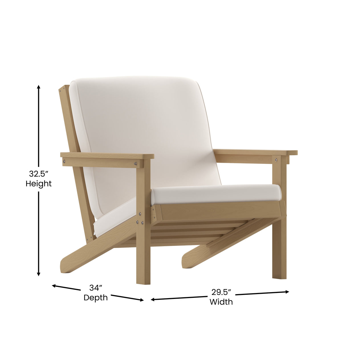 Natural Cedar/Cream |#| All-Weather Poly Resin Adirondack Style Chair & Cushions - Natural Cedar/Cream