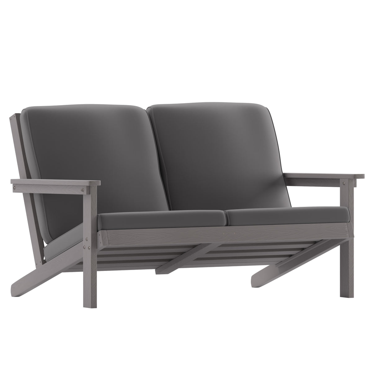 Gray |#| All-Weather Poly Resin Adirondack Loveseat & Cushions - Gray/Gray