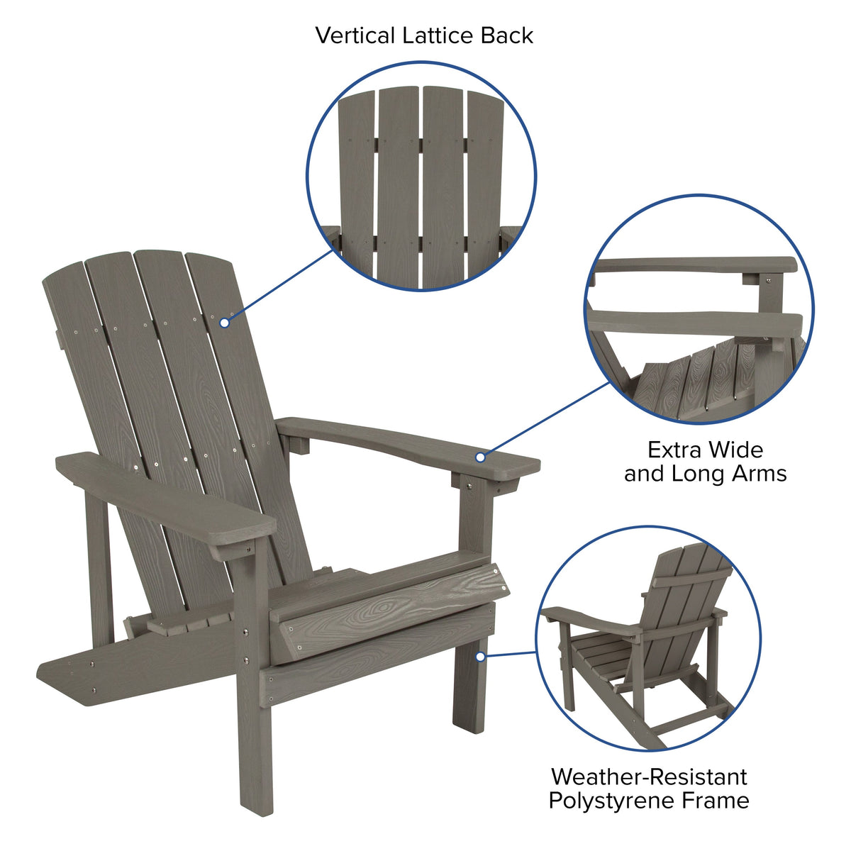 Gray |#| Outdoor Gray All-Weather Poly Resin Wood Adirondack Chair