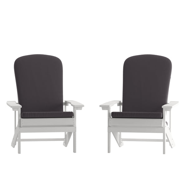 White/Gray |#| Indoor/Outdoor White Adirondack Chairs with Gray Cushions - Set of 2