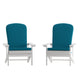 White/Teal |#| Indoor/Outdoor White Adirondack Chairs with Teal Cushions - Set of 2