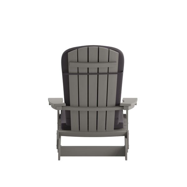 Gray |#| Indoor/Outdoor Gray Folding Adirondack Chairs with Gray Cushions - Set of 2