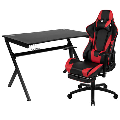Charlie Gaming Desk and Ergonomic Gaming Chair Set with Footrest , Detachable Pillow and Headrest - View 1