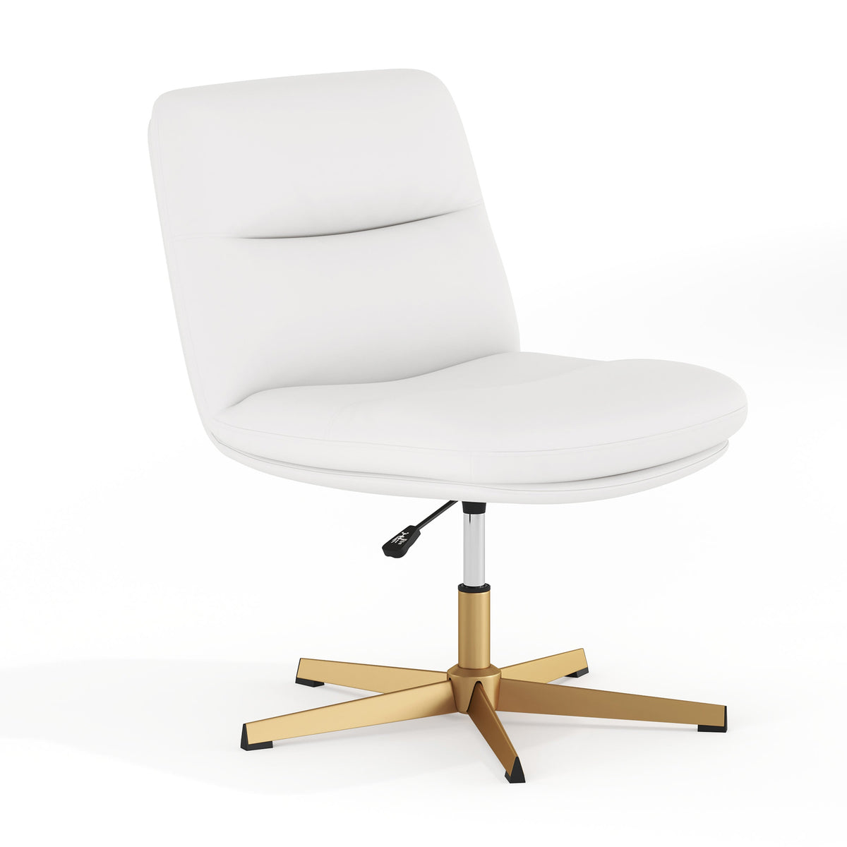White LeatherSoft/Gold Frame |#| Commercial Wide Mid-Back Padded LeatherSoft Swivel Office Chair in White/Gold