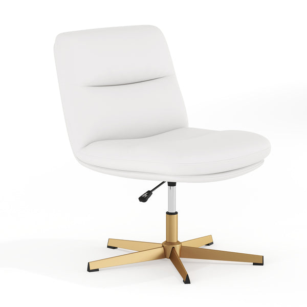 White LeatherSoft/Gold Frame |#| Commercial Wide Mid-Back Padded LeatherSoft Swivel Office Chair in White/Gold