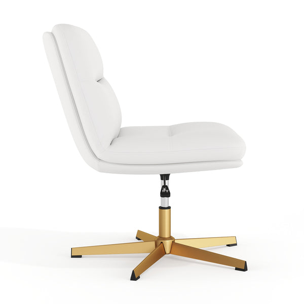 White LeatherSoft/Gold Frame |#| Commercial Wide Mid-Back Padded LeatherSoft Swivel Office Chair in White/Gold