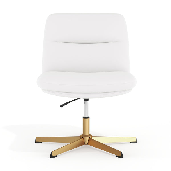 White LeatherSoft/Gold Frame |#| Commercial Wide Mid-Back Padded LeatherSoft Swivel Office Chair in White/Gold