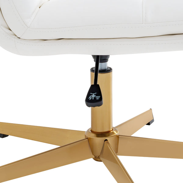 White LeatherSoft/Gold Frame |#| Commercial Wide Mid-Back Padded LeatherSoft Swivel Office Chair in White/Gold