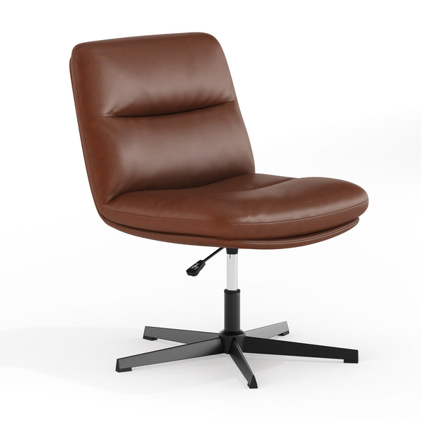 Cognac LeatherSoft/Black Frame |#| Commercial Wide Mid-Back Padded LeatherSoft Swivel Office Chair in Cognac/Black
