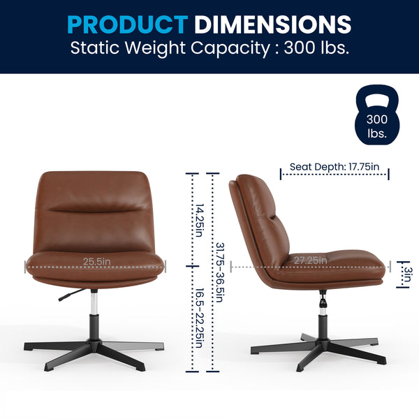Cognac LeatherSoft/Black Frame |#| Commercial Wide Mid-Back Padded LeatherSoft Swivel Office Chair in Cognac/Black
