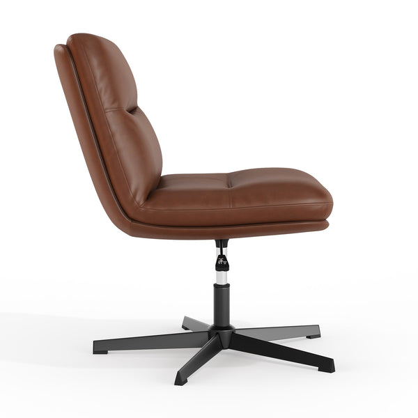 Cognac LeatherSoft/Black Frame |#| Commercial Wide Mid-Back Padded LeatherSoft Swivel Office Chair in Cognac/Black