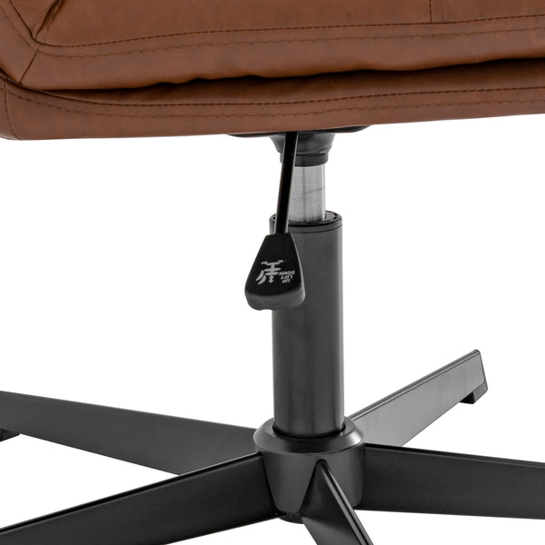 Cognac LeatherSoft/Black Frame |#| Commercial Wide Mid-Back Padded LeatherSoft Swivel Office Chair in Cognac/Black
