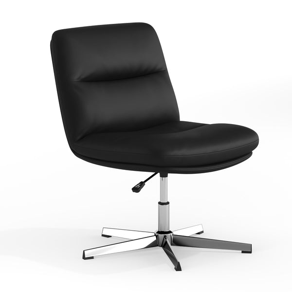 Black LeatherSoft/Chrome Frame |#| Commercial Wide Mid-Back Padded LeatherSoft Swivel Office Chair in Black/Chrome