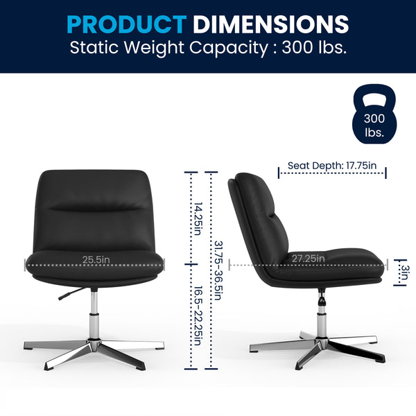 Black LeatherSoft/Chrome Frame |#| Commercial Wide Mid-Back Padded LeatherSoft Swivel Office Chair in Black/Chrome