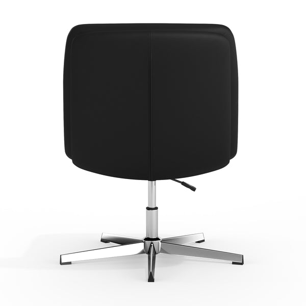 Black LeatherSoft/Chrome Frame |#| Commercial Wide Mid-Back Padded LeatherSoft Swivel Office Chair in Black/Chrome