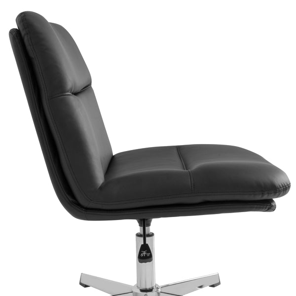 Black LeatherSoft/Chrome Frame |#| Commercial Wide Mid-Back Padded LeatherSoft Swivel Office Chair in Black/Chrome