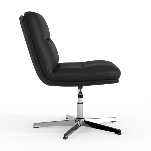 Black LeatherSoft/Chrome Frame |#| Commercial Wide Mid-Back Padded LeatherSoft Swivel Office Chair in Black/Chrome