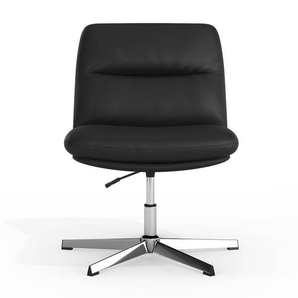 Black LeatherSoft/Chrome Frame |#| Commercial Wide Mid-Back Padded LeatherSoft Swivel Office Chair in Black/Chrome