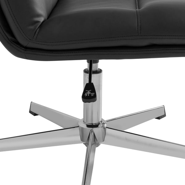Black LeatherSoft/Chrome Frame |#| Commercial Wide Mid-Back Padded LeatherSoft Swivel Office Chair in Black/Chrome