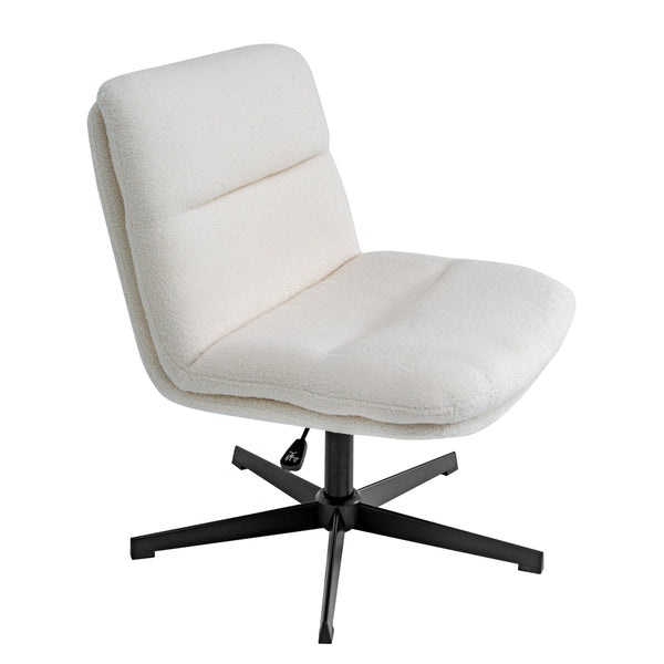 Cream Faux Shearling/Black Frame |#| Commercial Wide Mid-Back Padded Faux Shearling Swivel Office Chair in Cream/Blk