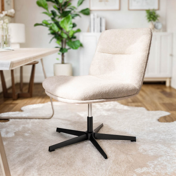 Cream Faux Shearling/Black Frame |#| Commercial Wide Mid-Back Padded Faux Shearling Swivel Office Chair in Cream/Blk