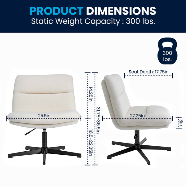 Cream Faux Shearling/Black Frame |#| Commercial Wide Mid-Back Padded Faux Shearling Swivel Office Chair in Cream/Blk