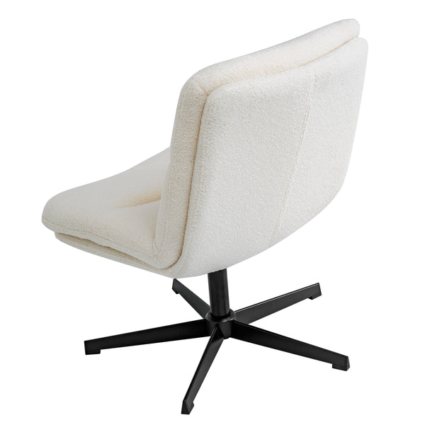 Cream Faux Shearling/Black Frame |#| Commercial Wide Mid-Back Padded Faux Shearling Swivel Office Chair in Cream/Blk