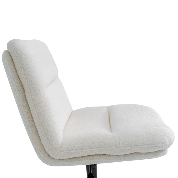 Cream Faux Shearling/Black Frame |#| Commercial Wide Mid-Back Padded Faux Shearling Swivel Office Chair in Cream/Blk