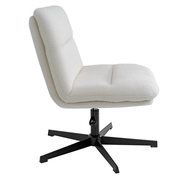 Cream Faux Shearling/Black Frame |#| Commercial Wide Mid-Back Padded Faux Shearling Swivel Office Chair in Cream/Blk