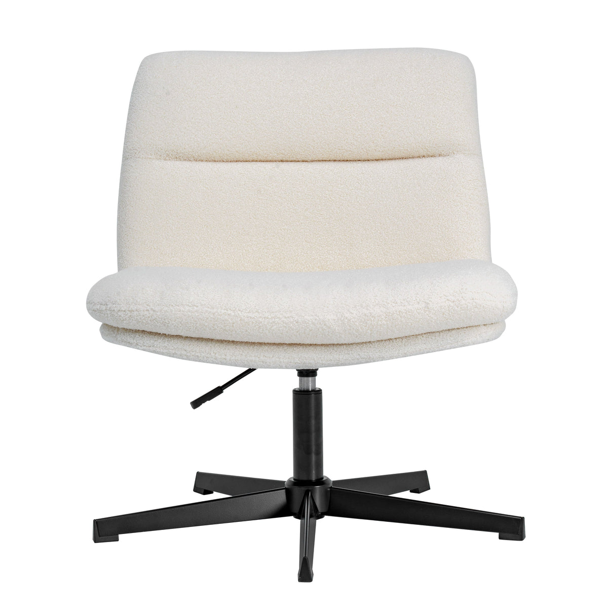 Cream Faux Shearling/Black Frame |#| Commercial Wide Mid-Back Padded Faux Shearling Swivel Office Chair in Cream/Blk
