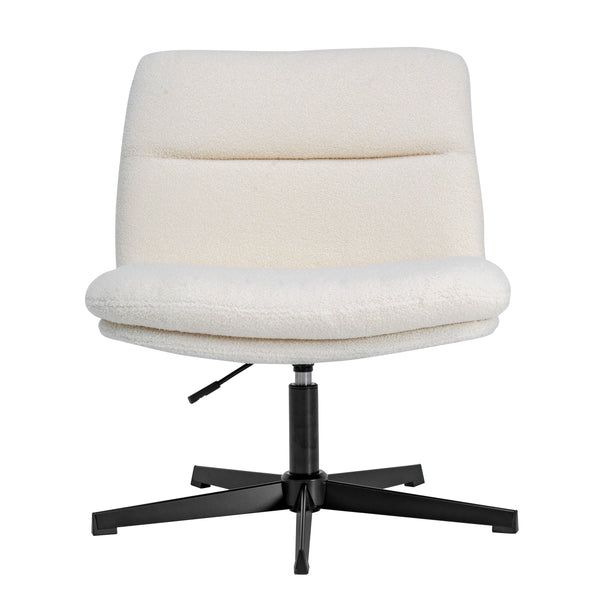 Cream Faux Shearling/Black Frame |#| Commercial Wide Mid-Back Padded Faux Shearling Swivel Office Chair in Cream/Blk