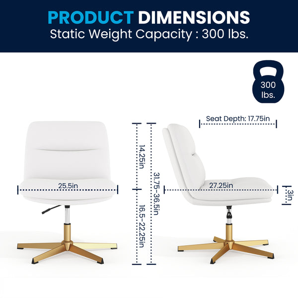 White LeatherSoft/Gold Frame |#| Commercial Wide Mid-Back Padded LeatherSoft Swivel Office Chair in White/Gold