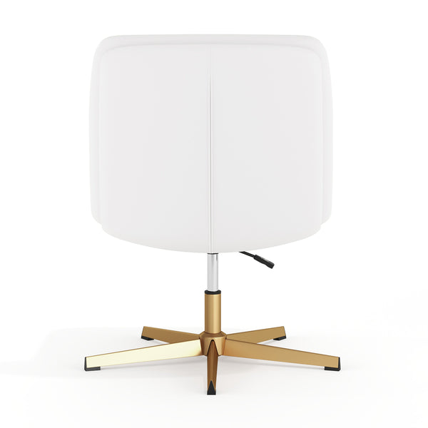 White LeatherSoft/Gold Frame |#| Commercial Wide Mid-Back Padded LeatherSoft Swivel Office Chair in White/Gold