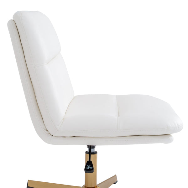 White LeatherSoft/Gold Frame |#| Commercial Wide Mid-Back Padded LeatherSoft Swivel Office Chair in White/Gold