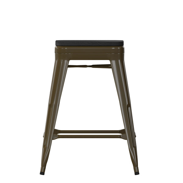 Black Resin Wood Seat/Gun Metal Frame |#| All-Weather GN Commercial Backless Counter Stools-Black Poly Seat-4 PK